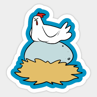 Cute Chicken Hen Sitting on a Giant Ostrich Egg Sticker